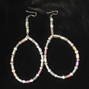 Chic Silver and Multicolor Beaded Hoop Earrings